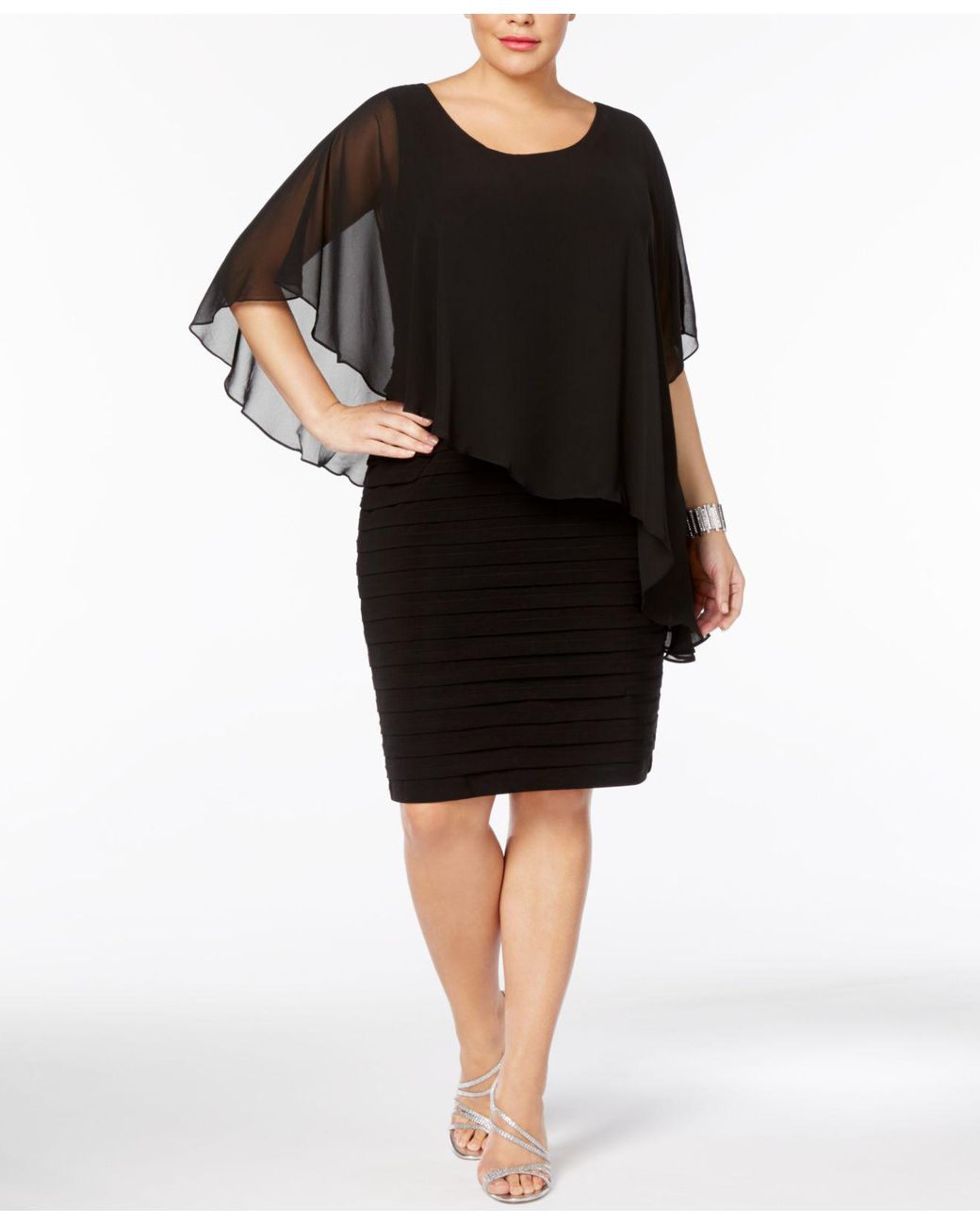 betsy and adam plus size capelet gown