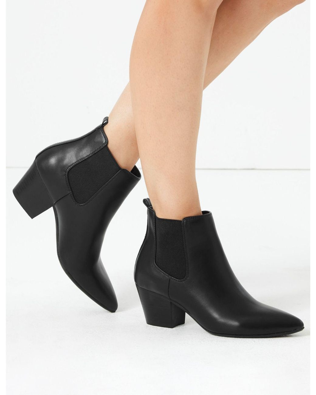 Marks & Spencer Block Heel Pointed Toe Chelsea Ankle Boots Black - Lyst