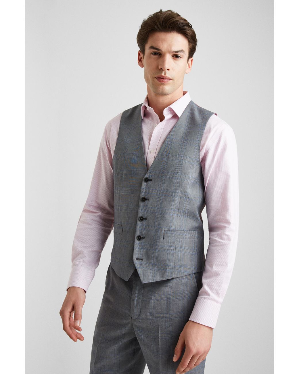 Moss Esq. Regular Fit Light Grey With Blue Prince Of Wales Check ...