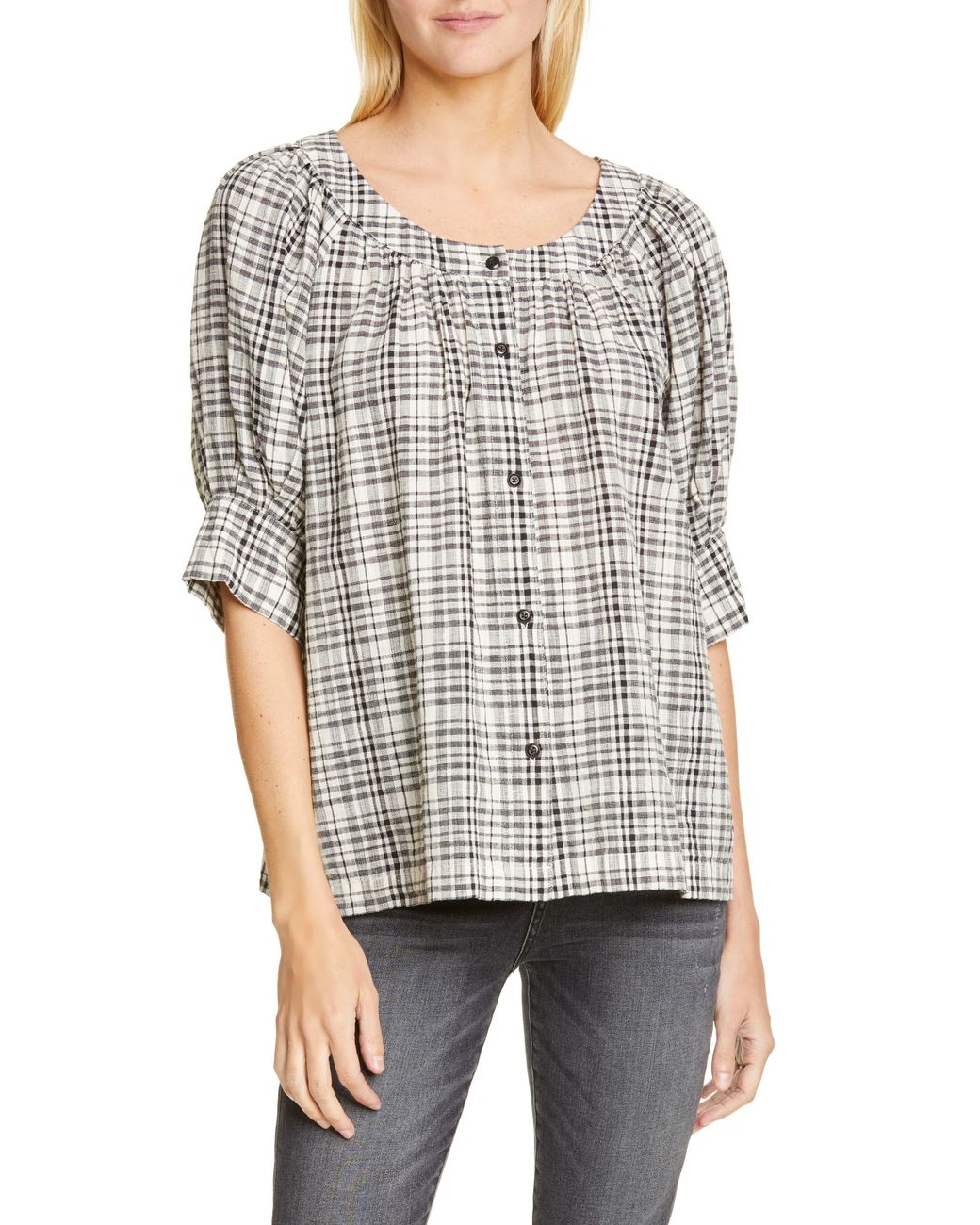 puff sleeve button shirt