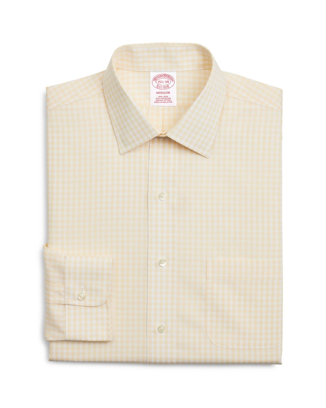 Brooks Brothers Madison Classic Fit Check Dress Shirt in Yellow for Men
