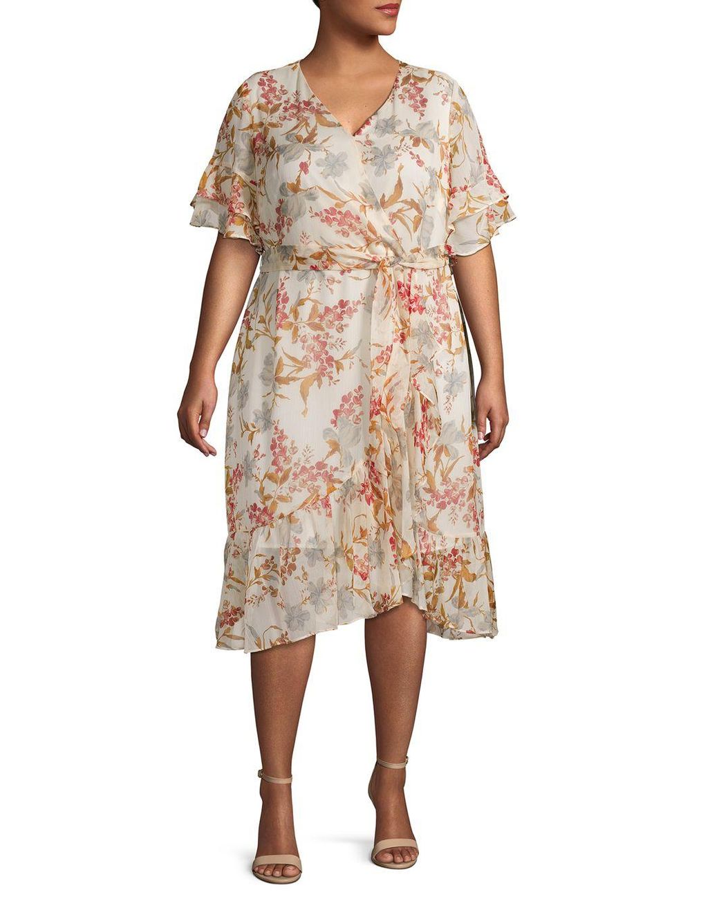 Vince Camuto Plus Floral-print Midi Wrap Dress - Lyst