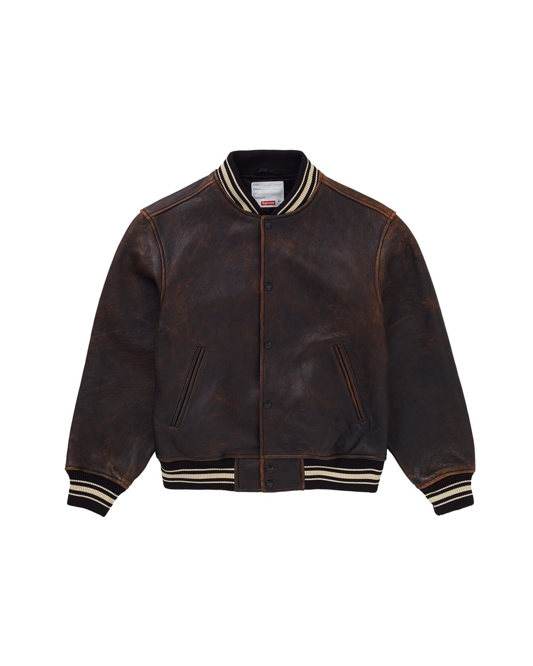 Supreme Worn Leather Varsity Jacket Black In For Men Lyst