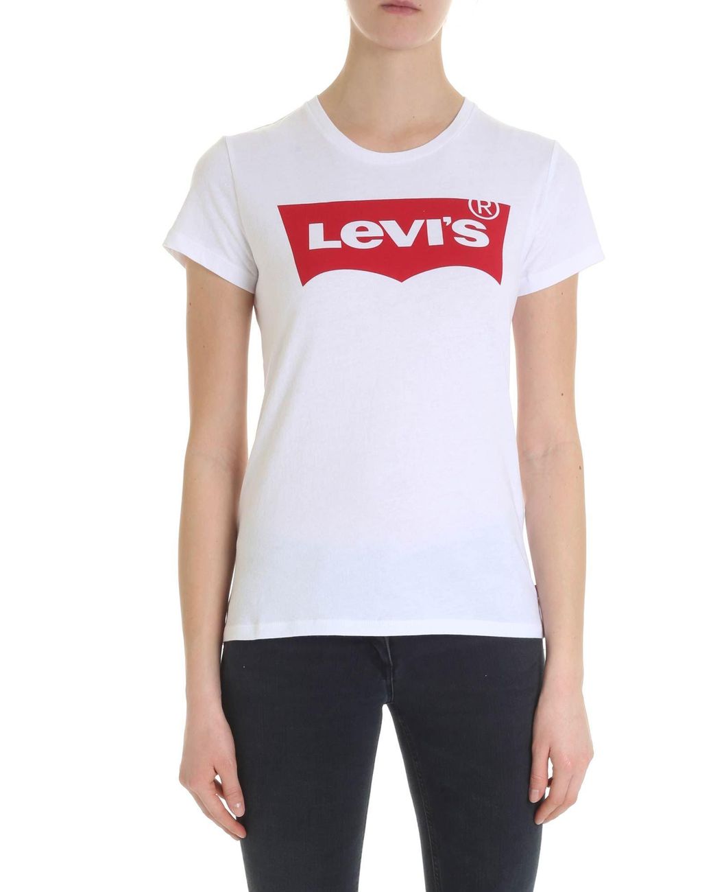 Levi's White Crew-neck T-shirt With Red Logo Print in White - Lyst