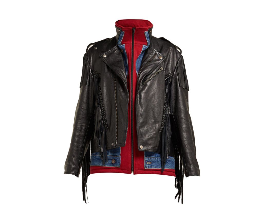 Lyst Balenciaga Layered Effect Fringed Leather Biker