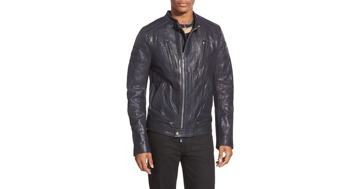 Lyst Rogue Cafe Racer Leather Jacket In Blue For Men