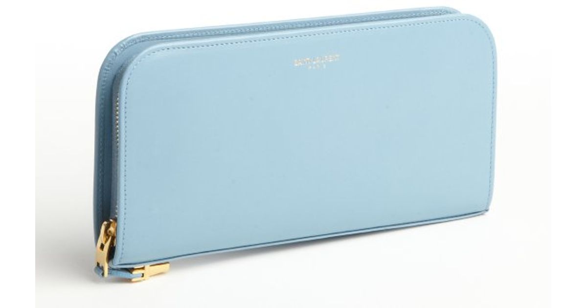 Saint laurent Light Blue Leather Zip Continental Wallet in Blue | Lyst