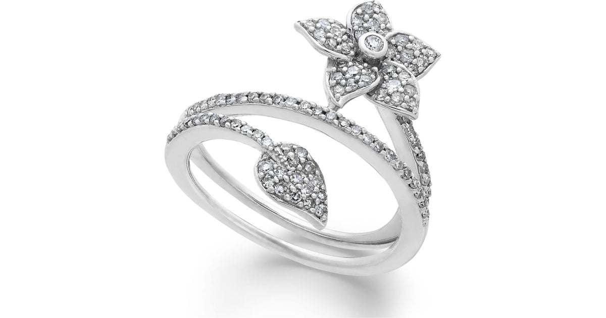 Download Macy's Diamond Wrap-around Flower Ring In Sterling Silver ...