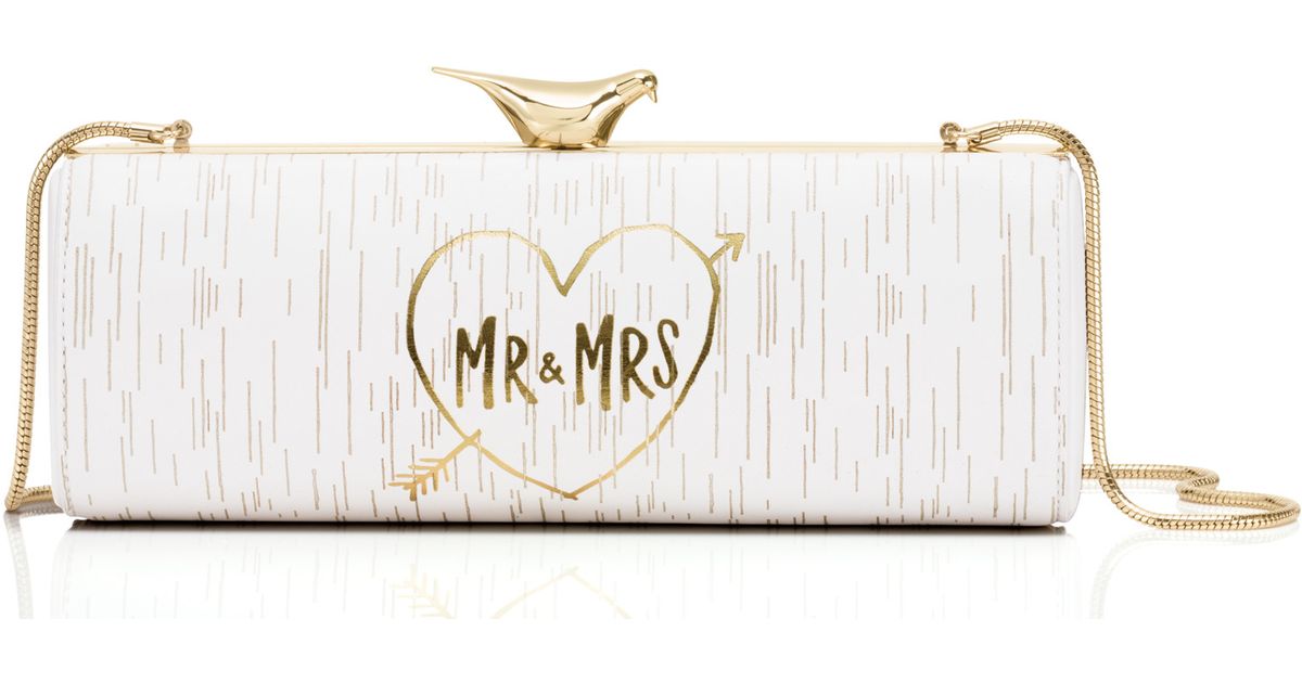 lyst kate spade new york wedding belles mr and mrs clutch in natural