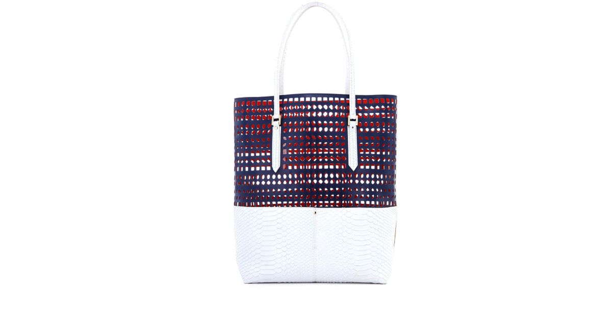 Lyst Oscar De La Renta Laser Cut Leather Python Punta Cana Tote Lyst Oscar De La Renta Laser Cut Leather Python Punta Cana Tote In Blue