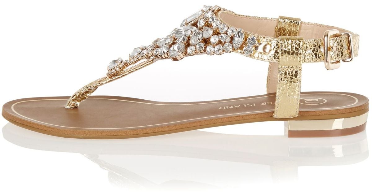 Lyst - River Island Gold Metallic Embellished Sandals in Brown