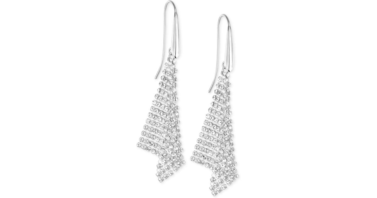 Lyst Swarovski Silvertone Crystal Mesh Drop Earrings in Metallic