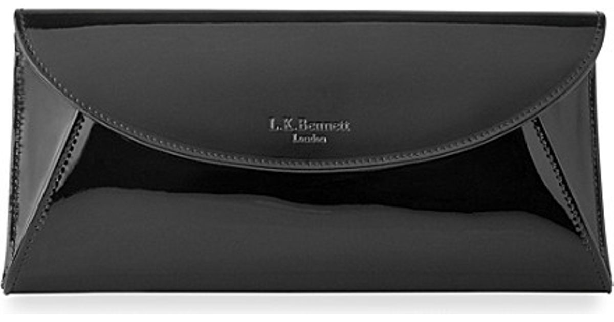 L K Bennett Flo Patent Leather Envelope Clutch Bag In Black Lyst