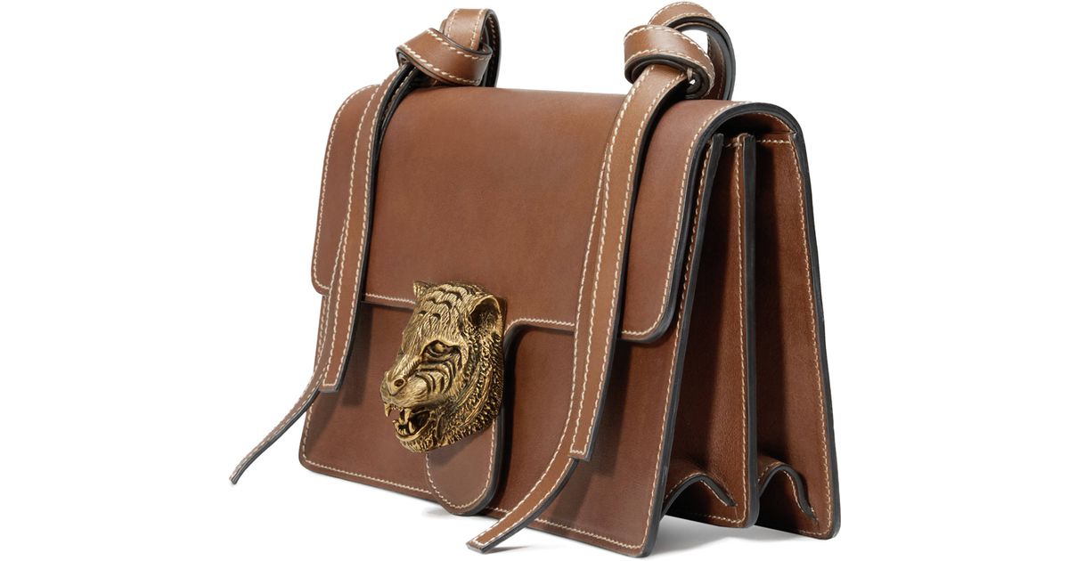 Gucci Tiger Lock Shoulder Bag in Brown | Lyst