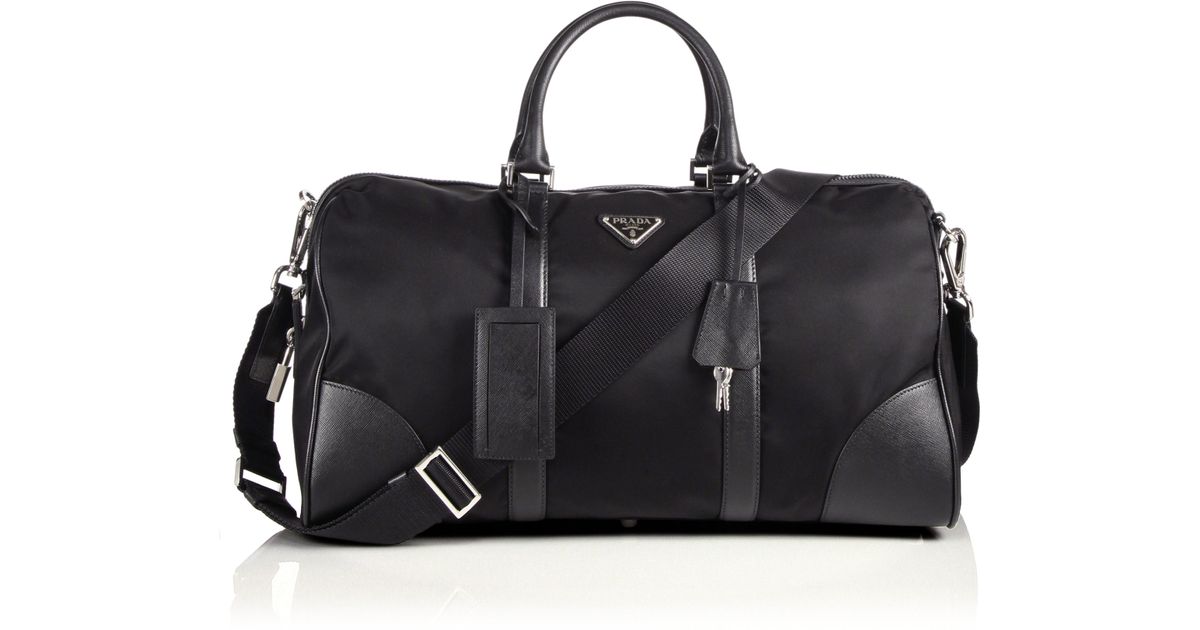 Lyst Prada Nylon Saffiano Leather Duffel Bag In Black For Men