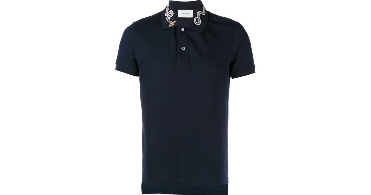 Lyst - Gucci Snake And Bee Collar Polo Shirt in Blue for Men
