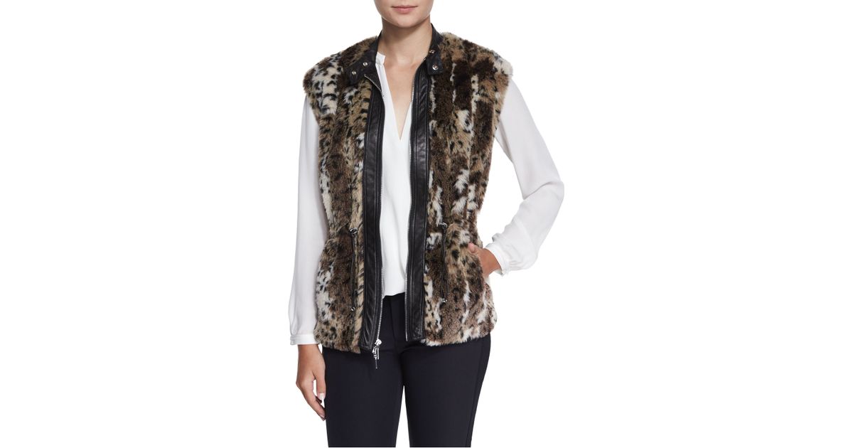 Lyst Rebecca Taylor Faux Fur Leopard Print Vest In Brown