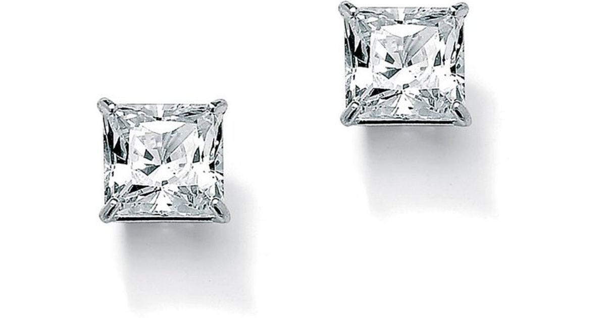 Lyst Palmbeach Jewelry 3 24 Tcw Princess Cut Cubic Zirconia 10k Lyst Palmbeach Jewelry 3 24 Tcw Princess Cut Cubic Zirconia 10k White Gold Stud Earrings In Metallic