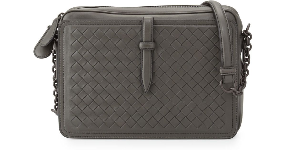 Lyst - Bottega Veneta Medium Woven Camera Front Shoulder Bag in Gray