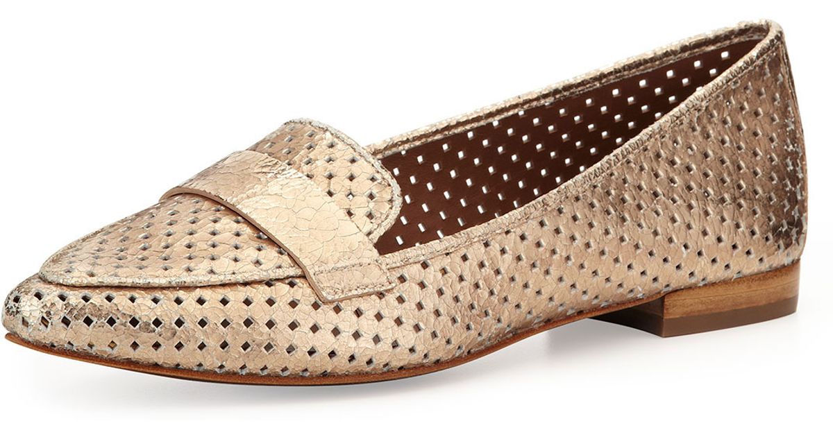 Donald j pliner Perforated Metallic Leather Loafer Gold in Metallic | Lyst