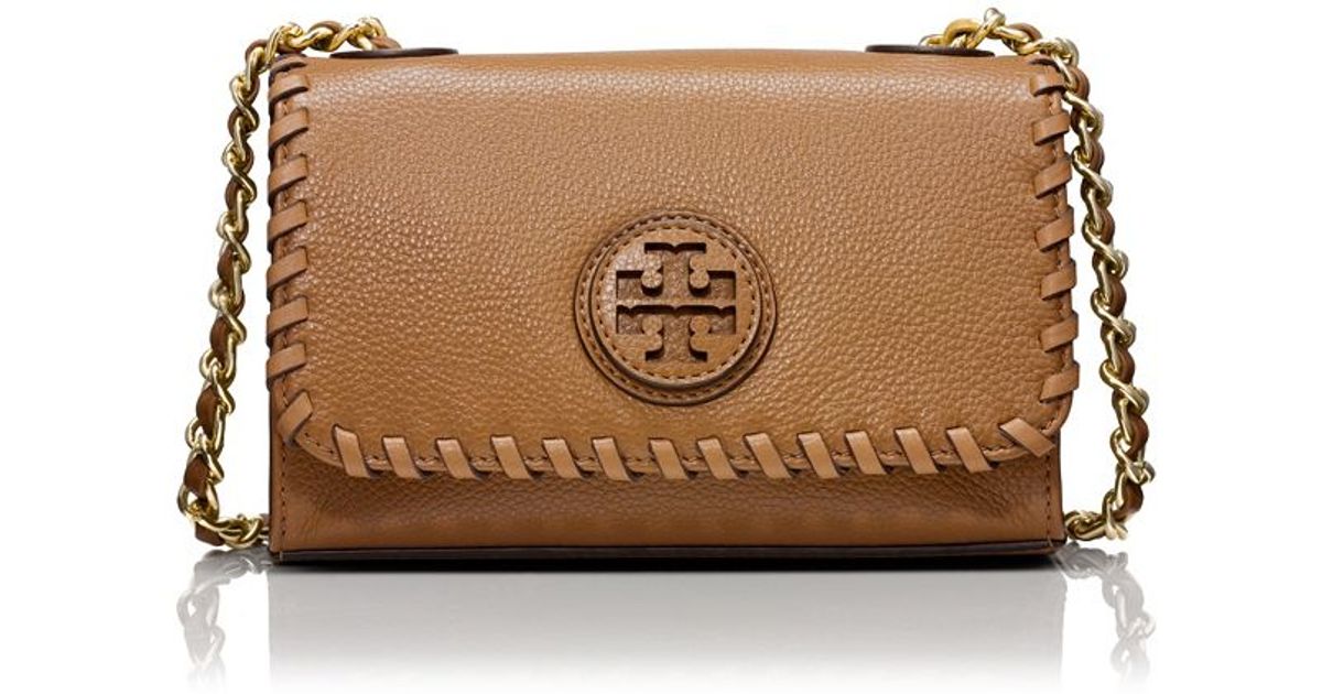 Lyst Tory Burch Marion Shrunken Shoulder Bag In Brown