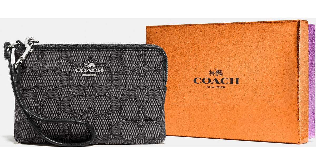 Coach Corner Zip Wristlet In Signature Fabric Black Lyst
