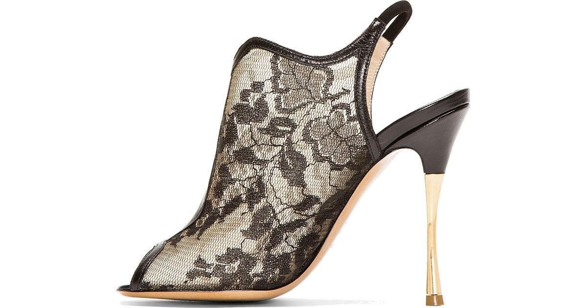 black lace open toe heels