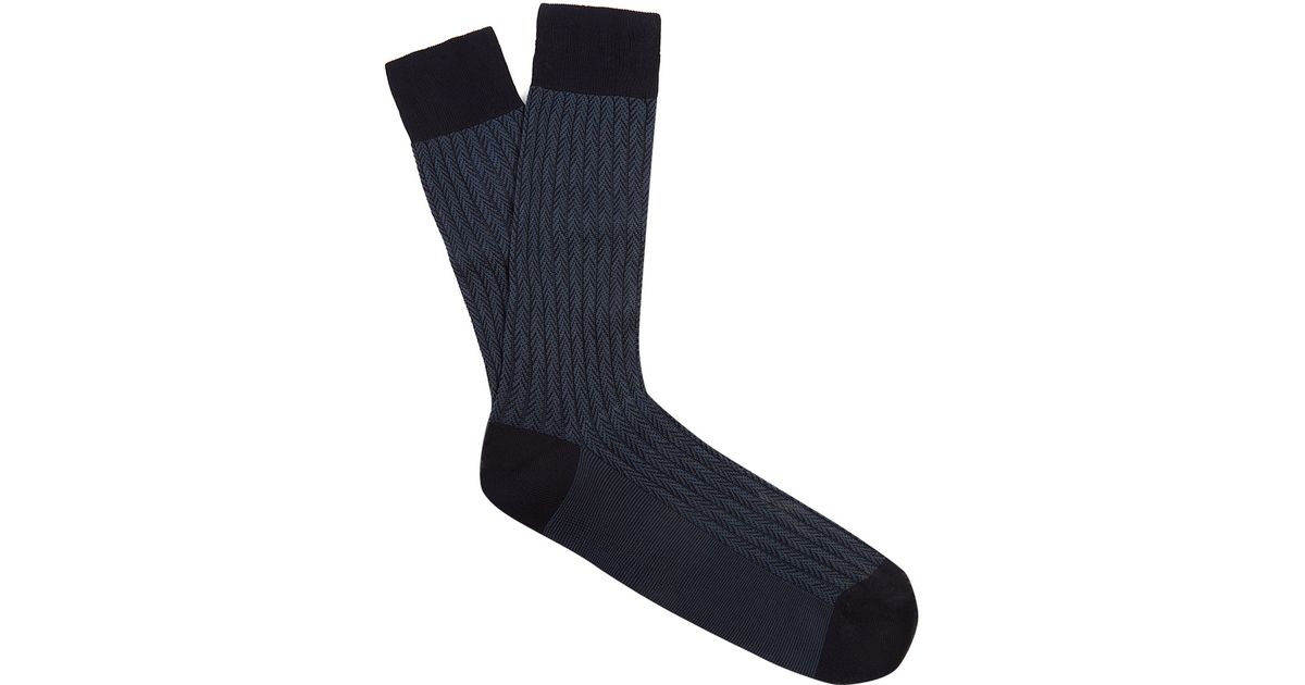 Lyst pantherella navy feathered herringbone socks in blue for men Gamle spiseborde