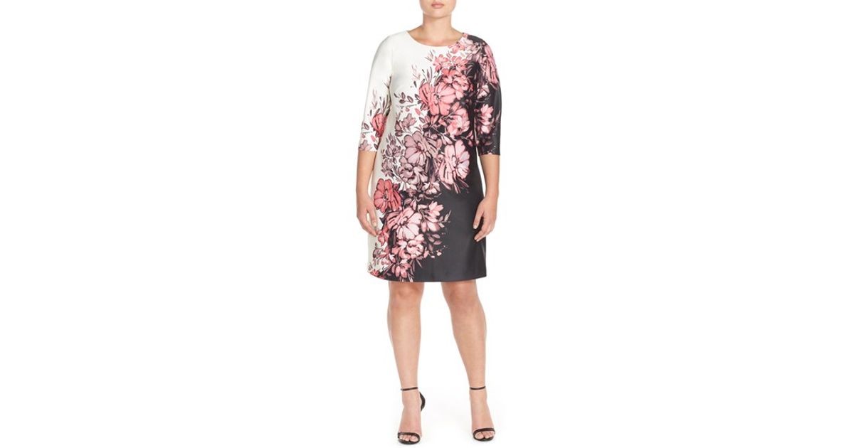 Adrianna papell Floral Print Scuba Knit Shift Dress in Pink Lyst