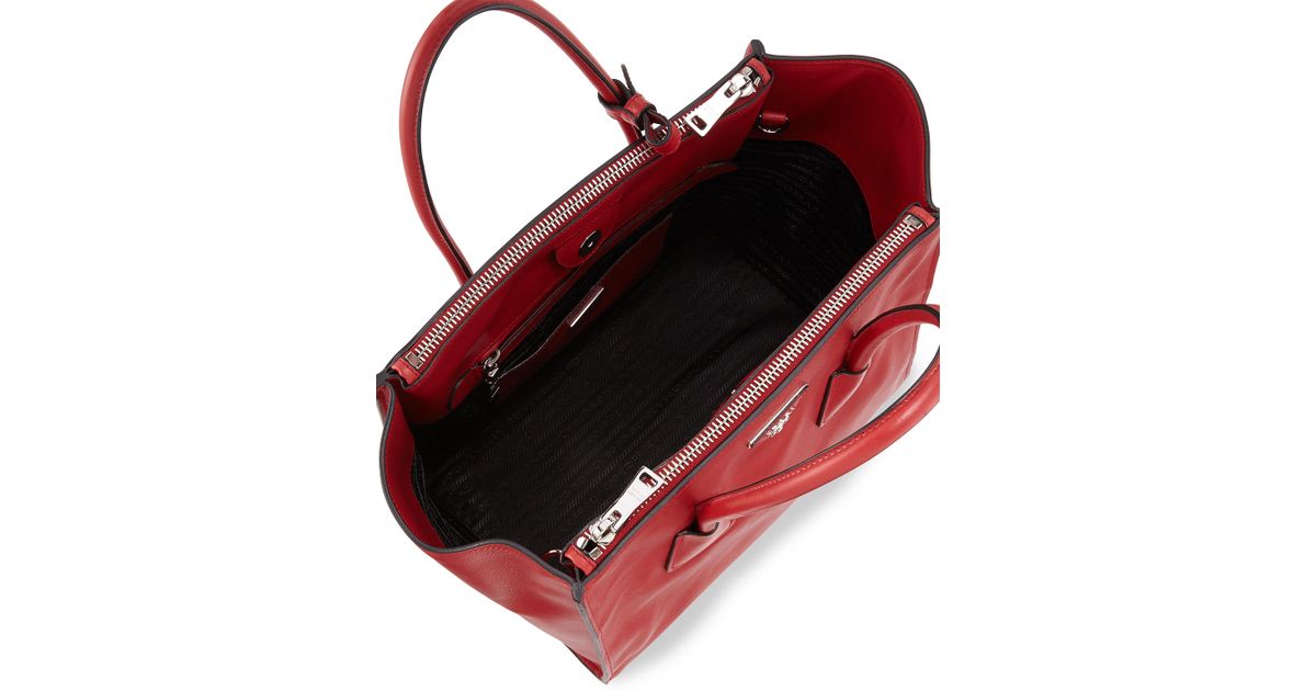 prada saffiano tote sale - Prada City Calf Large Twin-Pocket Tote Bag in Red | Lyst