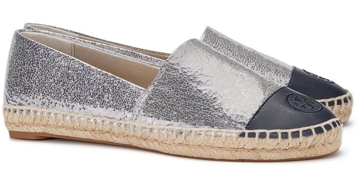 Tory burch Metallic Color-block Espadrille in Blue (Silver / Tory Navy ...