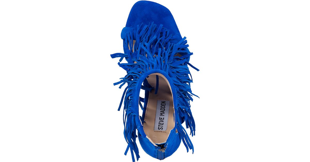 Lyst Steve Madden Fringly Triple Tier Fringe Sandal Blue In Blue