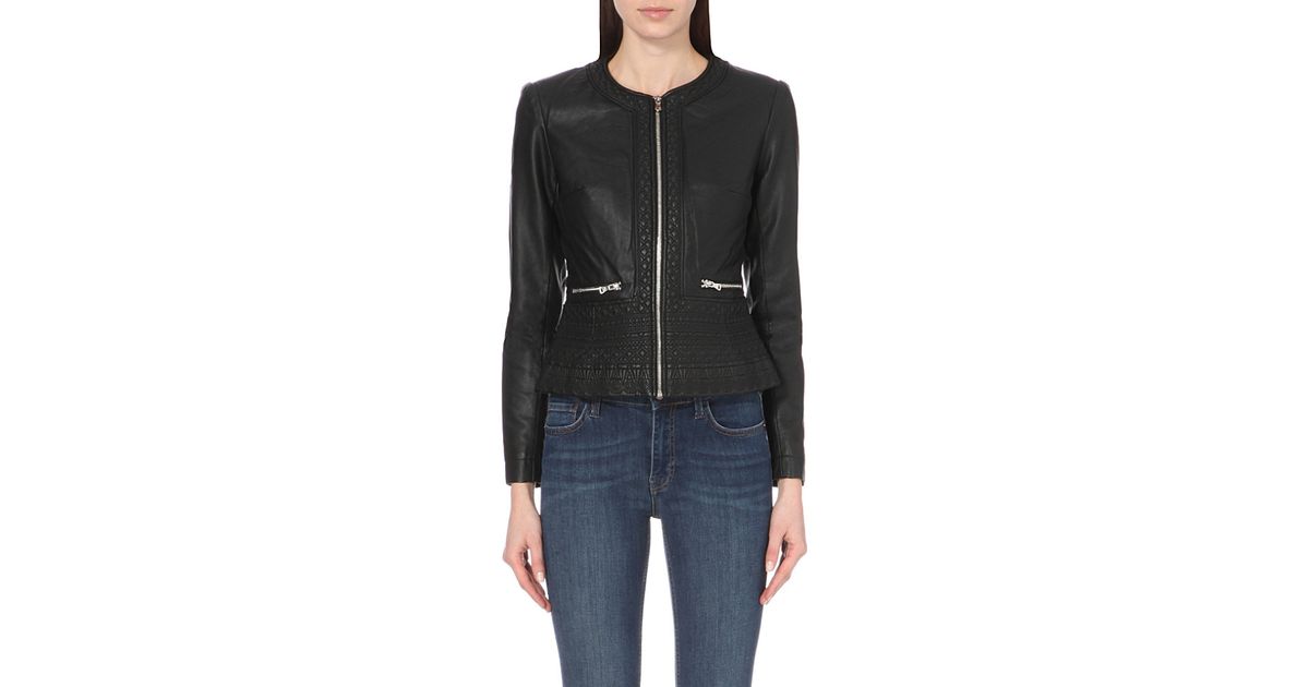 French Connection Diamond Stitch Faux Leather Jacket In Black Lyst