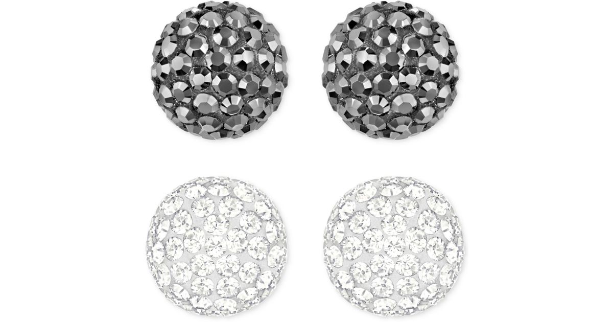 Lyst Swarovski Jet And Clear Fireball Stud Earring Set In Metallic