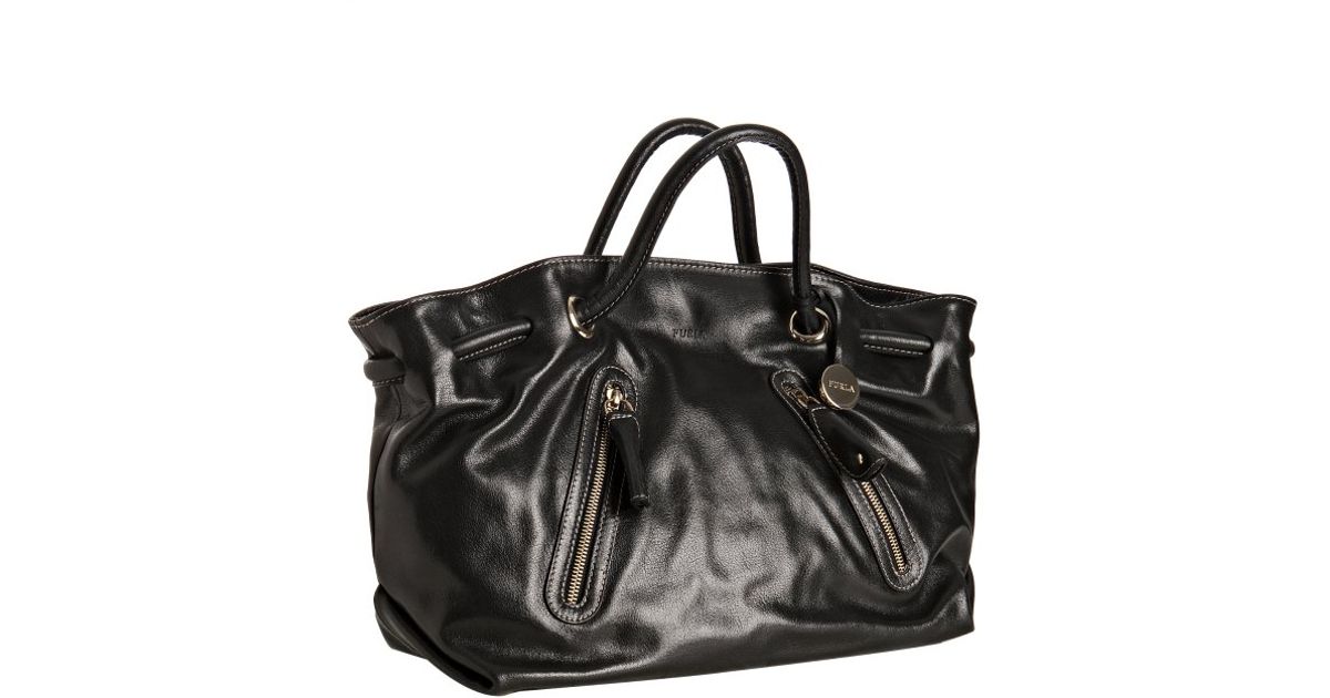 Furla Onyx Leather Carmen Zip Detail Tote Bag In Black Lyst