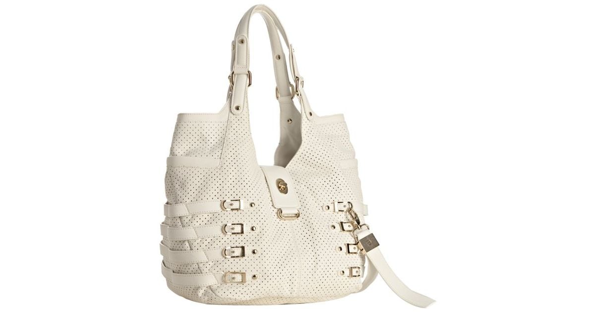 Lyst Jimmy Choo White Perforated Leather Bree Large Shoulder Bag Lyst Jimmy Choo White Perforated Leather Bree Large Shoulder Bag In