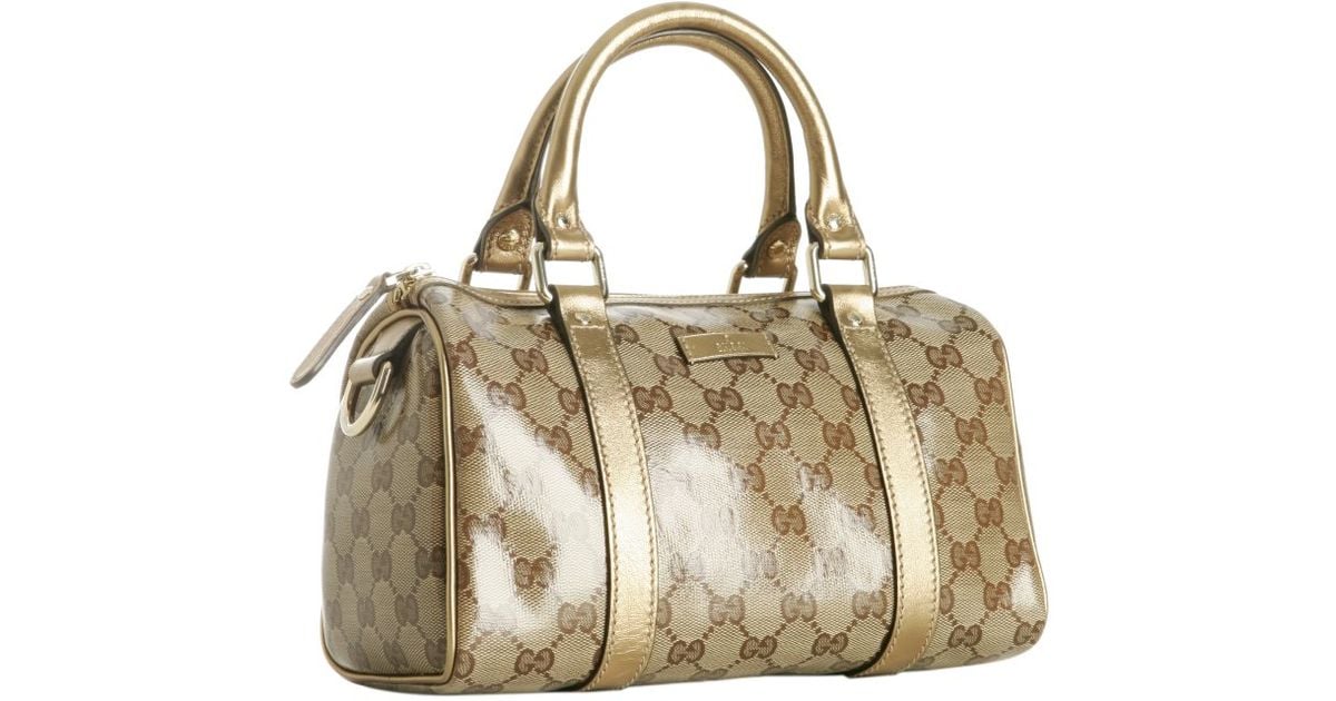 gucci gold crystal gg joy small boston bag in metallic lyst