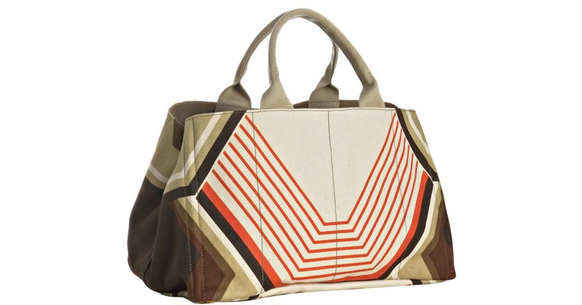 Lyst Prada Brown Canvas Geometric Pattern Tote in Brown