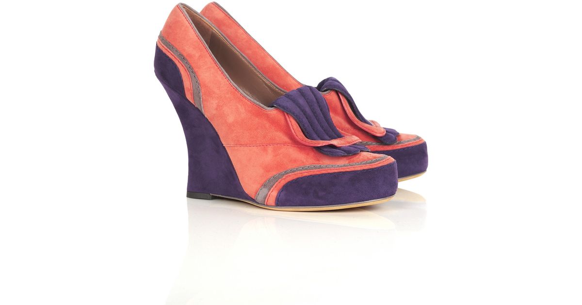 Lyst Tabitha simmons Suede Platform Wedges in Orange