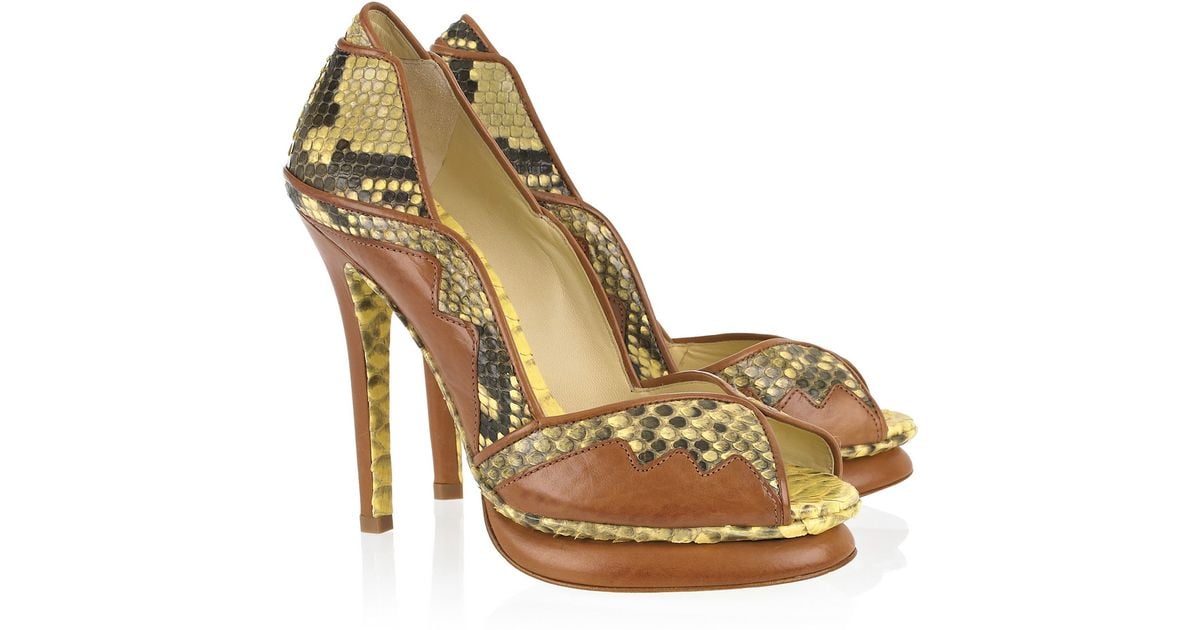 Alexandre birman Peep-toe Python Pumps in Brown | Lyst