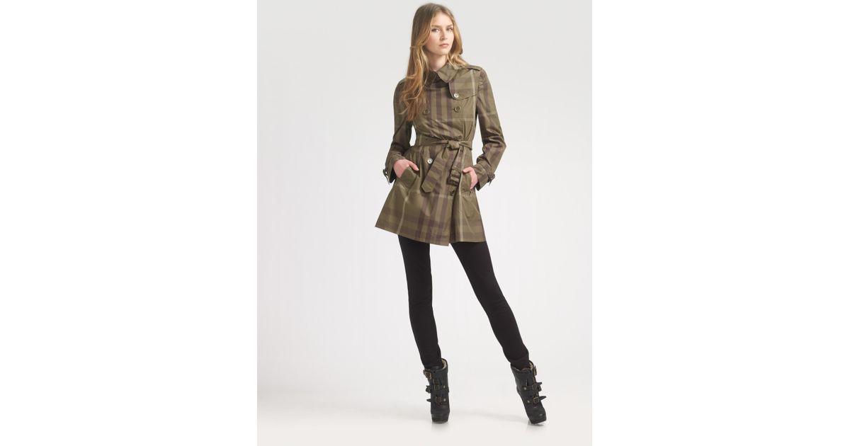 Burberry Check Detail Poplin Trench Coat In Natural Lyst Gallery