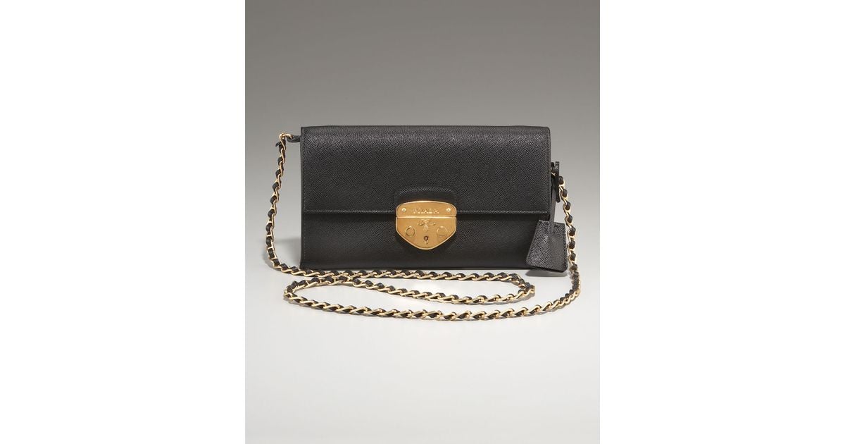 Prada Saffiano Lux Detachable Chain Clutch in Black (nero) | Lyst