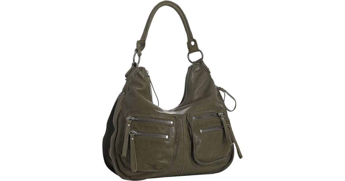 Lyst Linea Pelle Dark Olive Leather Dylan Zip Pocket Hobo In Green