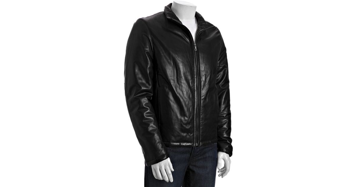 Prada Black Leather Motorcycle Zip Front Jacket in Black for Men ...