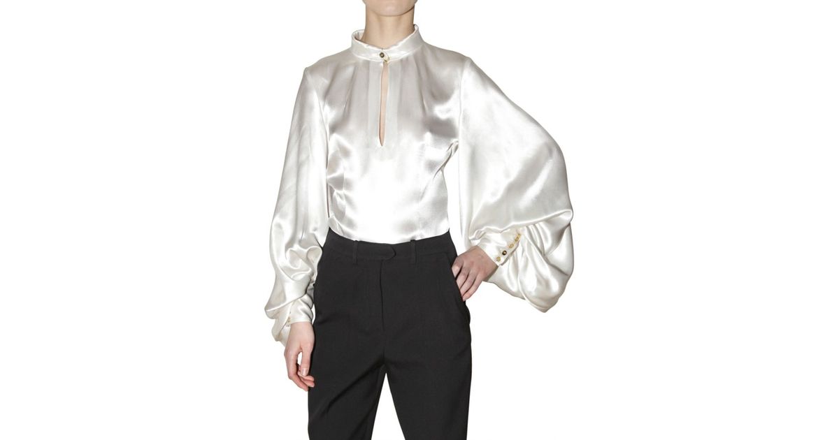 Saint laurent Duchess Satin Blouse in White | Lyst