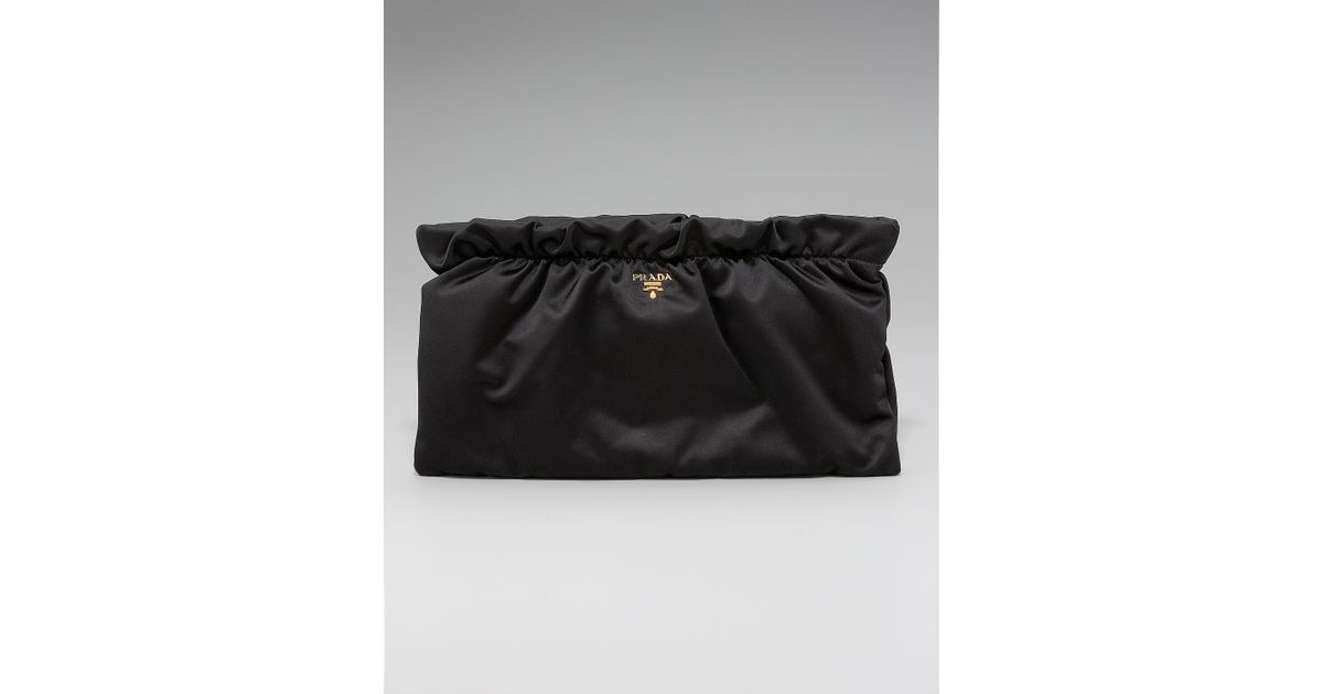 Prada Satin Gathered Clutch in Black (nero) | Lyst