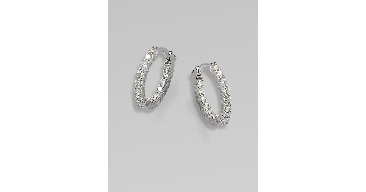 Lyst Roberto Coin 18k White Gold Diamond Extra Small Hoop Earrings Lyst Roberto Coin 18k White Gold Diamond Extra Small Hoop Earrings In Metallic