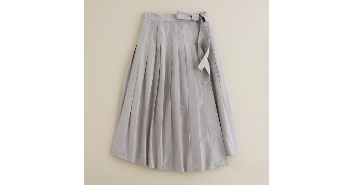 Lyst - J.Crew Knife-pleat Wrap Skirt in Silk Taffeta in Gray