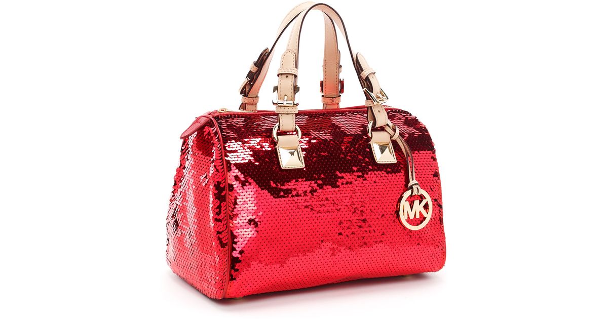 Michael Kors Medium Grayson Sequin Satchel Red In Red Lyst