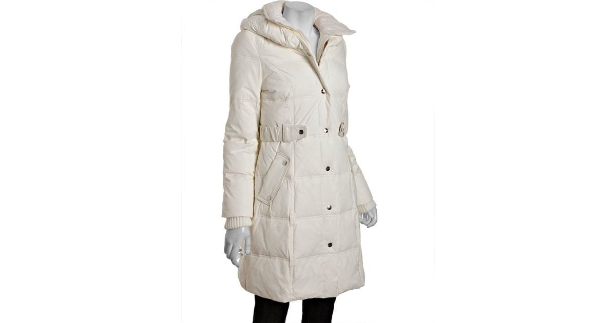 Lyst Dkny Ivory Quilted Pillow Collar Belted Down Coat in White